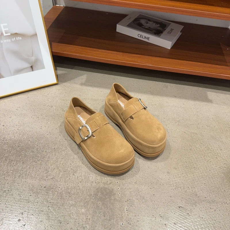 805-162真皮勃肯鞋2025新款秋季复古休闲轻便百搭一脚蹬厚底鞋