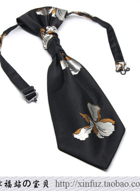 男士西装领带 结婚司仪主持礼服配饰 典雅黑色花朵图免打式香港