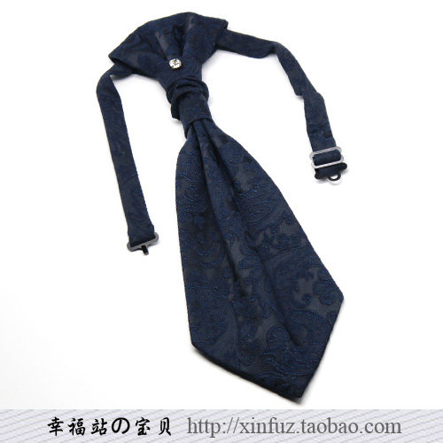 男士西装领带 结婚司仪主持礼服配饰 藏青色小碎花免打式香港结