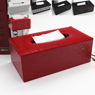 红色皮质纸巾盒鳄鱼纹客厅茶几抽纸盒欧式长方形面巾喜庆餐巾盒