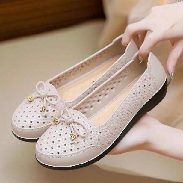 夏季外穿女士镂空洞洞鞋平底蝴蝶结单鞋舒适软底透气妈妈鞋,女鞋,浅口单鞋,淘宝优惠券,粉丝福利购,淘宝优惠卷
