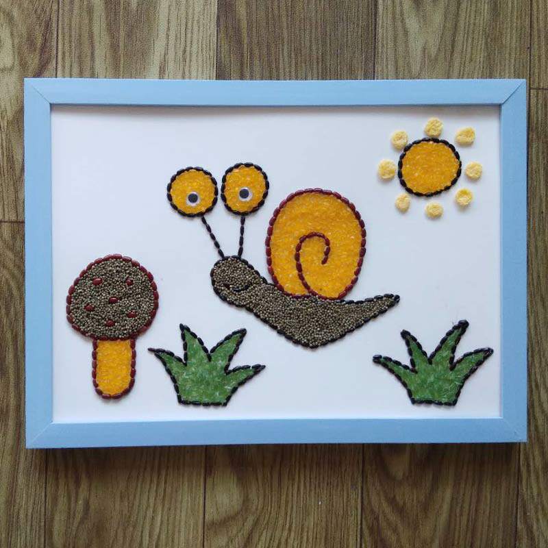 益智儿童手工课diy制作贴画 幼儿园材料包豆子画 创意新颖蜗牛a4