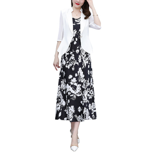 RM19101#胖mm时尚小西服套装2023年秋季大码女装新款碎花无袖宽松吊带裙潮