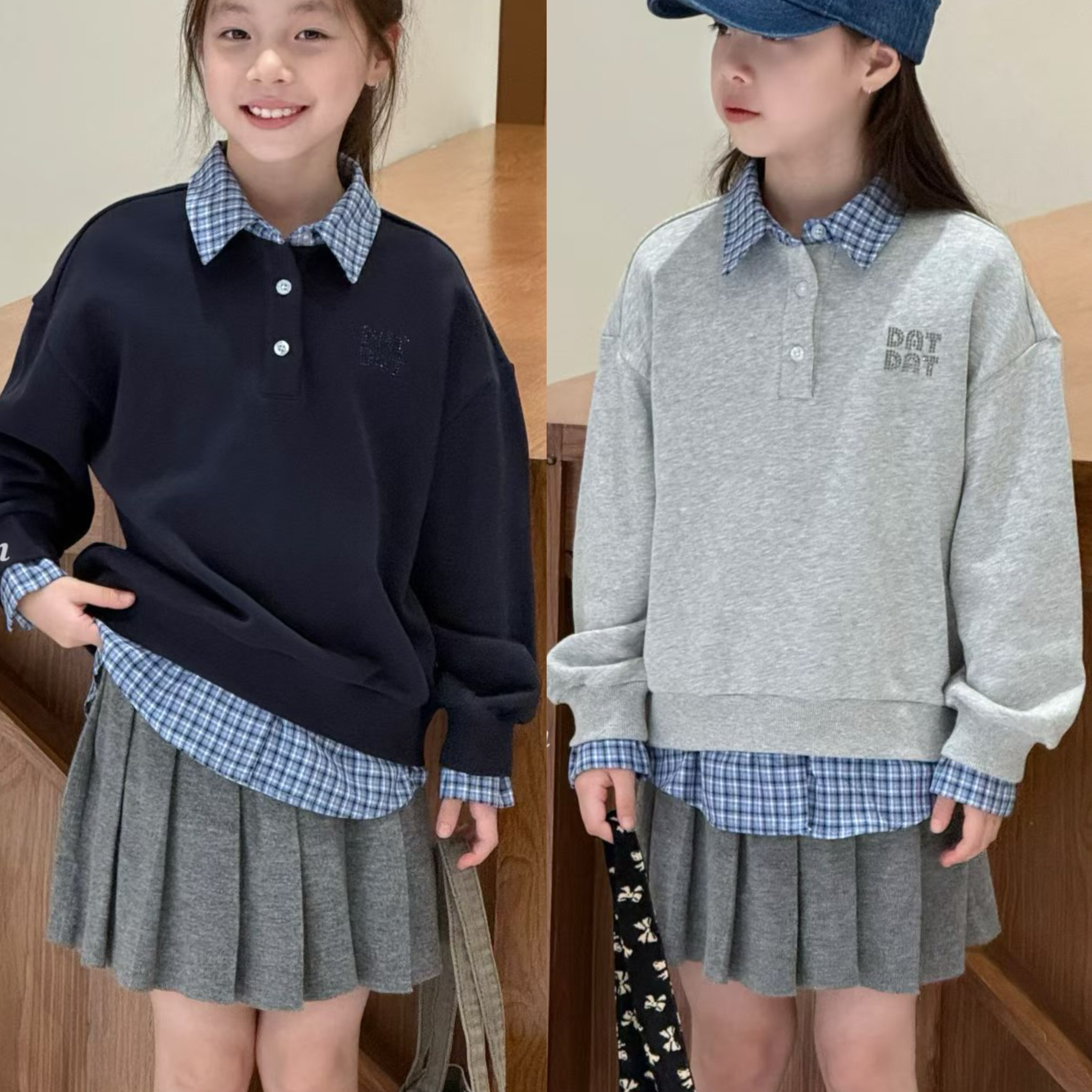 波拉韩国童装女童卫衣25秋装新款男童长袖T恤儿童Polo衫亲子潮范