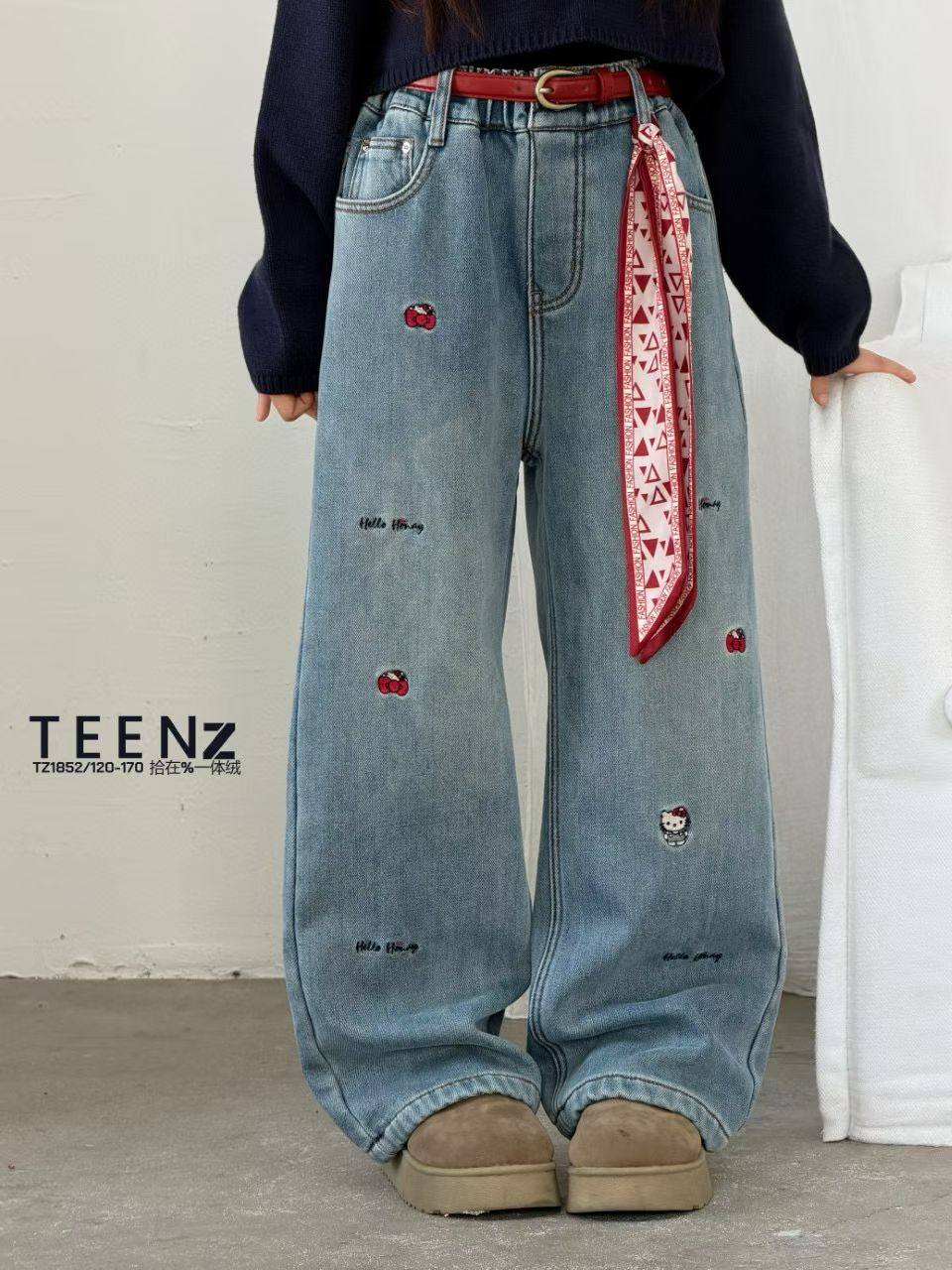 波拉韩国童装儿童阔腿裤子2025秋冬款女童加绒加厚保暖牛仔裤亲子,童装/婴儿装/亲子装,裤子,淘宝优惠券,粉丝福利购,淘宝优惠卷