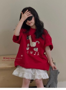 心尖尖波拉韩国儿童装短袖T恤衫2026春夏季新款男女童红色上衣潮