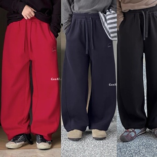 波拉韩国儿童装加绒裤子2025秋冬新款男女童加厚一体绒休闲运动裤