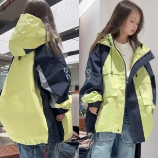 波拉韩国童装男女童加厚冲锋衣2025春秋新款儿童休闲夹棉外套