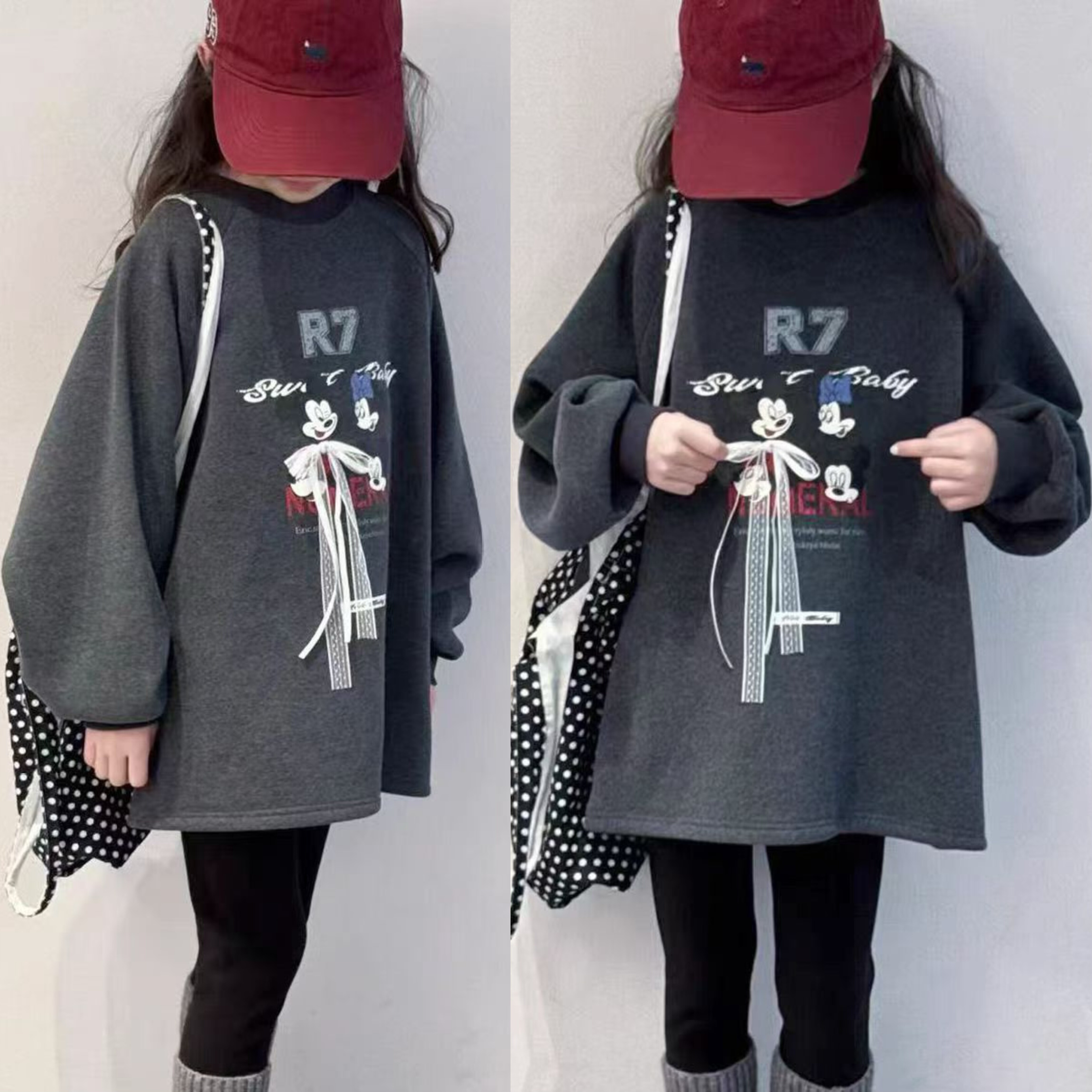 波拉韩国儿童装加绒卫衣长袖磨毛T恤衫秋冬款男女童加厚保暖上衣