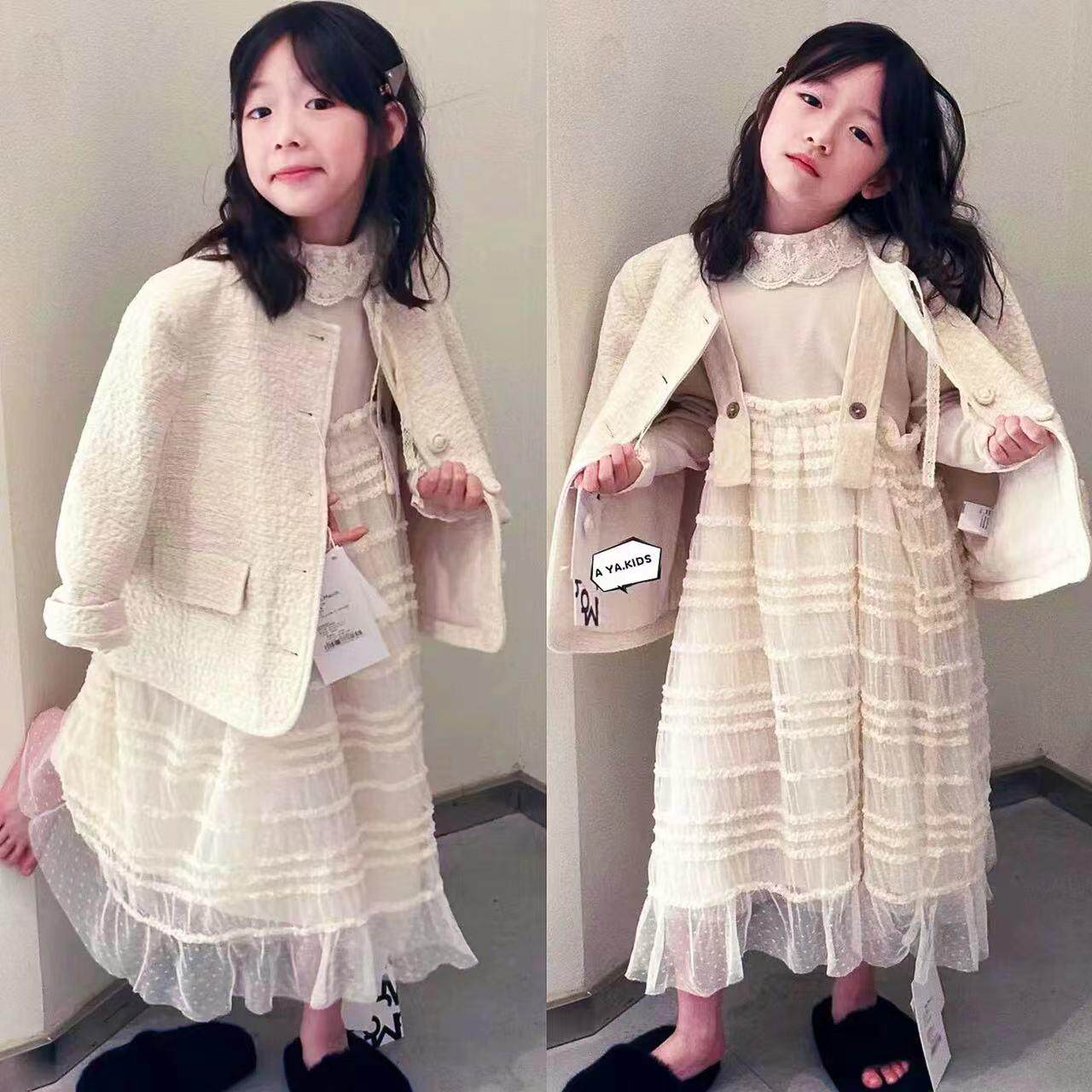 女童套装2024秋冬无袖马甲背心裙名媛风小香风加棉外套儿童连衣裙