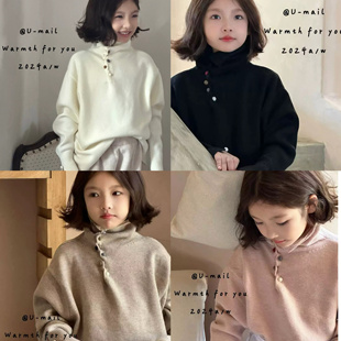 波拉韩国童装男女童半高领设计潮打底衫毛衣秋冬款韩版上衣羊毛衫