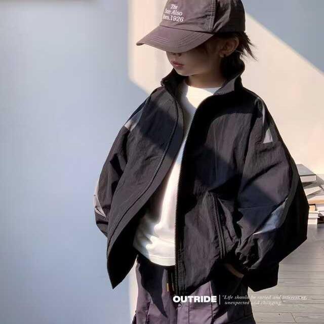 波拉韩国童装男女童夹克衫春秋季新款中大童开衫儿童冲锋衣外套潮