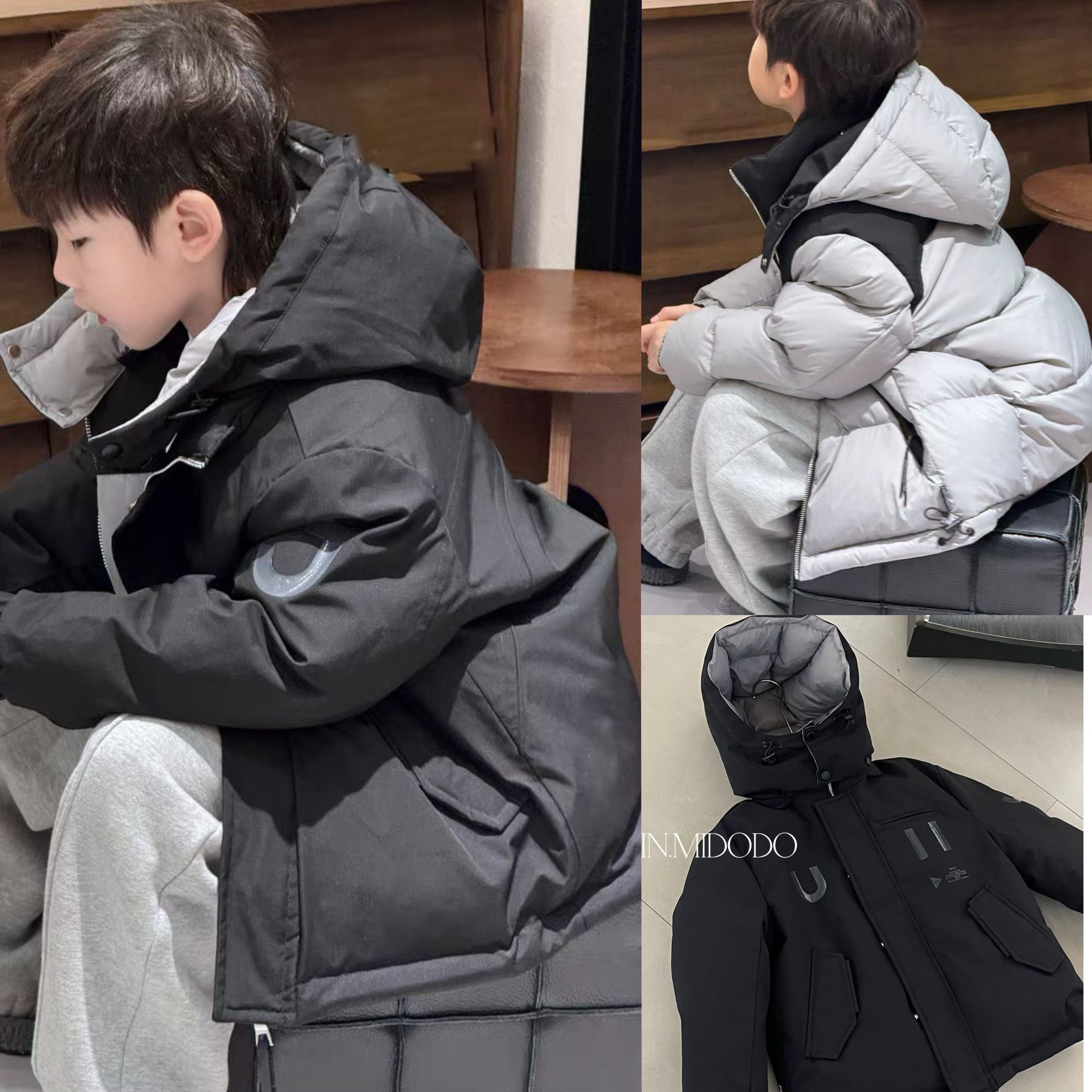 波拉韩国儿童装冲锋衣冬款男女童加厚保暖外套双面穿白鸭绒羽绒服