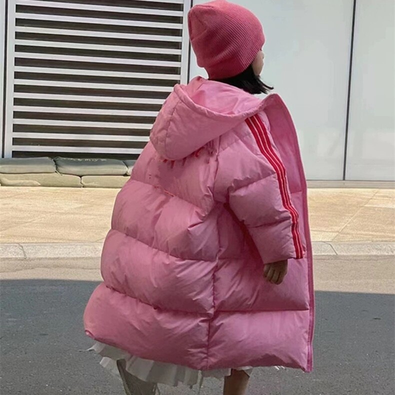 韩国潮牌童装男童女童羽绒服冬装90白鸭绒中长款儿童加厚连帽外套