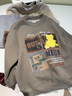 波拉韩国童装儿童加绒卫衣秋冬季新款男女童韩版宽松加厚外套潮