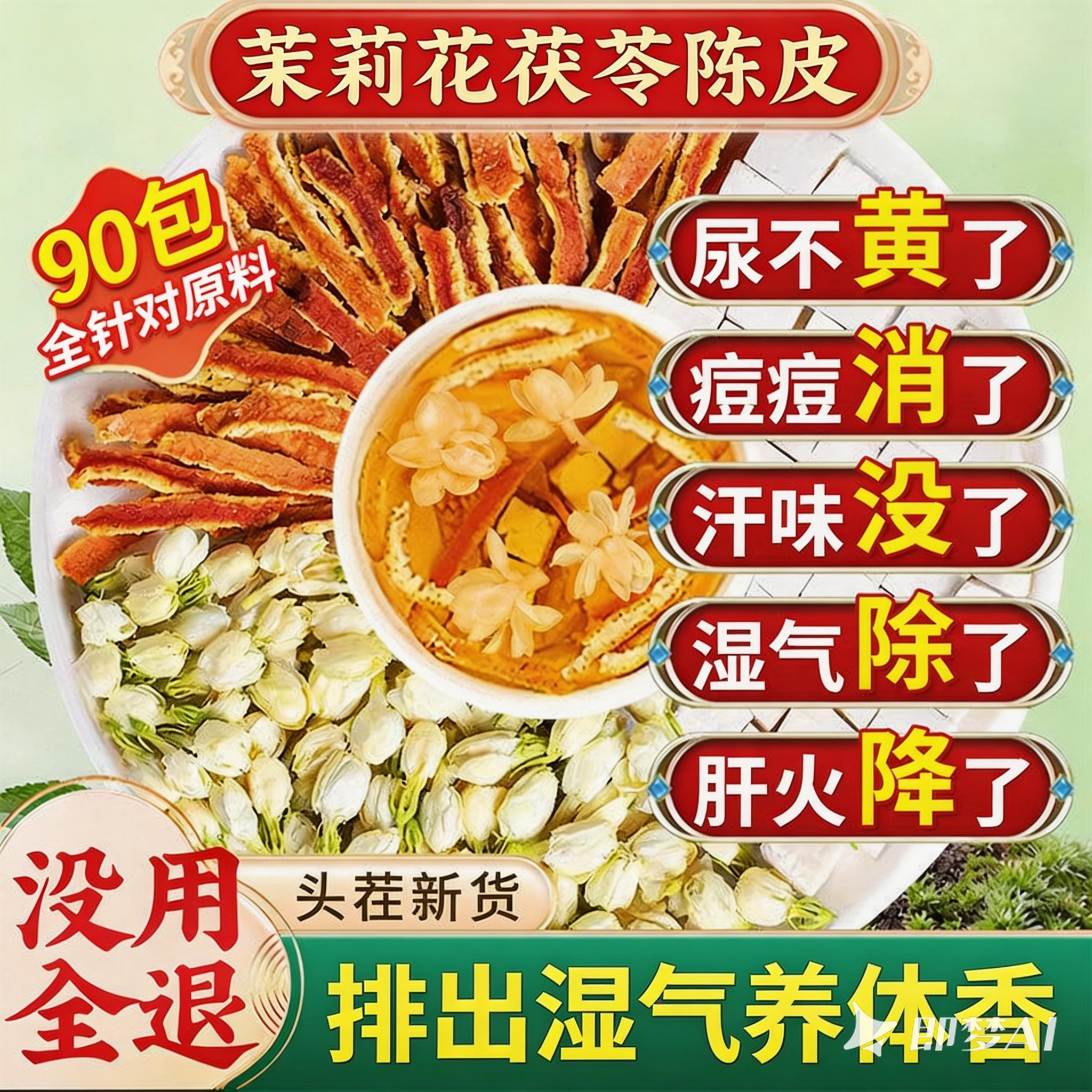 茉莉花茯苓陈皮排浊茶健脾胃祛寒湿养胃调理香体肠胃去体内湿气重