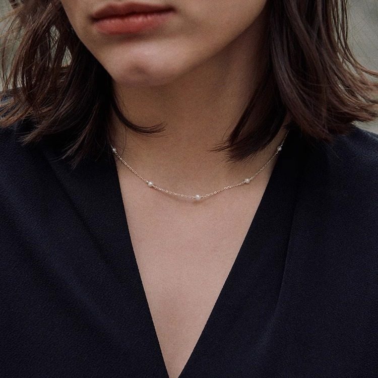 OPs极光小灯泡天然淡水珍珠满天星美国进口14K包金纯银项链锁骨链