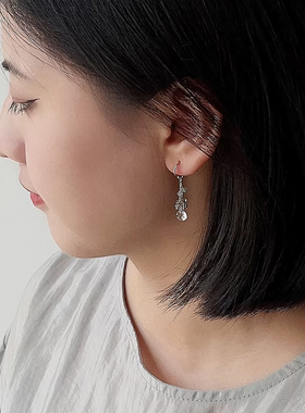 OPs原创手作蓝绿紫色系天然坦桑石绿水晶流苏美国14K包金耳环耳夹