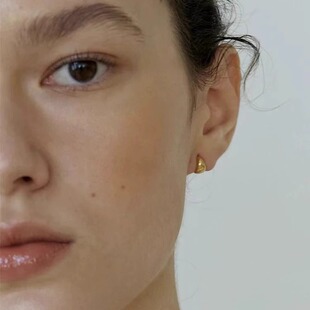 精致通体纯银金豆水滴耳扣韩系ins简约气质迷你小耳圈耳环 OPs法式