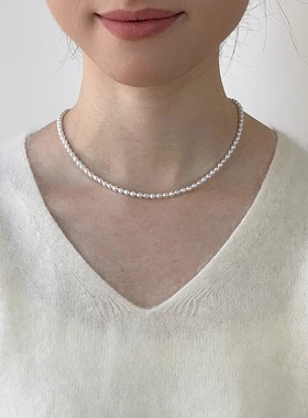 OPs超白亮!炫彩极光天然巴洛克小珍珠S925纯银高级轻奢项链锁骨链