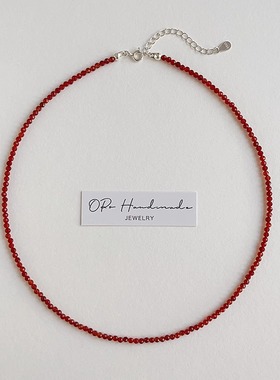 OPs高品质天然红玛瑙精致闪亮小珠纯银锁骨链叠戴百搭本命年项链