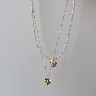 OPs天然扁圆巴洛克淡水小珍珠八芒星爱心美国14K包金简约高级项链