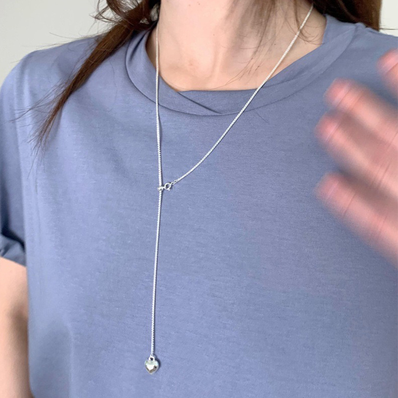 OPs极简百搭通体S925纯银可调节Y字爱心长链毛衣链独立虫同款项链