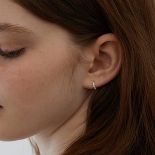 OPs韩系精致迷你满钻耳扣耳圈通体S925纯银洗睡免摘养耳洞小耳环