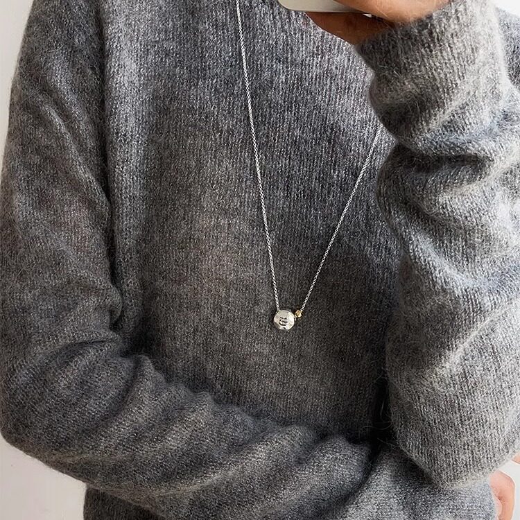 OPs自制韩国小众midnight金银撞色肌理感扁圆球长项链毛衣卫衣链