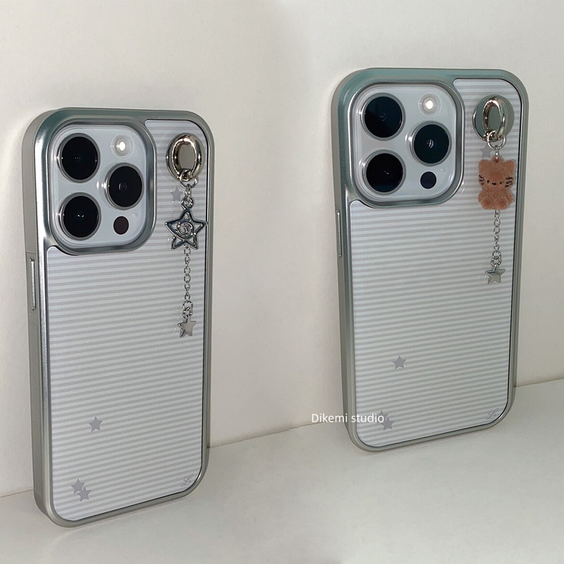 Y2K冷淡风苹果17灰白横纹手机壳