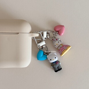 韩系ins小众可爱KT猫咪萌少女钥匙扣包包airpods手机挂件情侣饰品