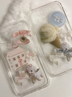韩国ins风小众博主同款可爱蓝色奶油小羊透明手机壳适用iphone16promax苹果17promax/15/13/12手机壳