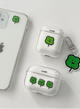 韩国ins小众可爱幸运四叶草笑脸无线蓝牙耳机套软壳适用苹果airpods 4/3/2代耳机保护套airpods pro2透明硅胶