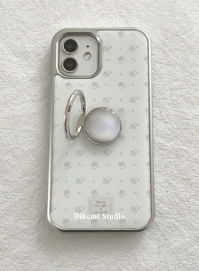 韩国ins小众高级感小清新蓝色碎花指环电镀银边壳适用iphone17/16promax苹果15promax/13/14全包手机保护套