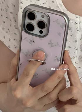 韩国ins小众高级感甜美粉色兔子电镀银边壳适用iphone17/16promax苹果15promax/13/12全包14pro手机保护套