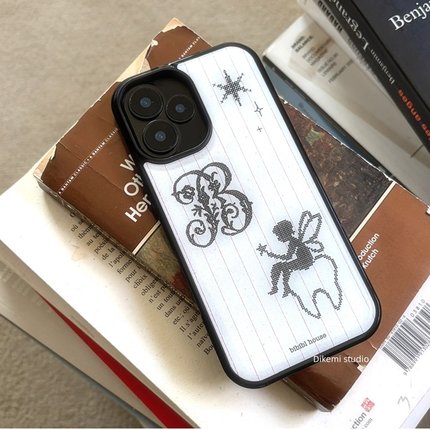 韩国ins小众欧尼同款Y2K像素牙仙子黑边手机壳适用iphone17promax苹果16promax/15/14/13手机保护套个性