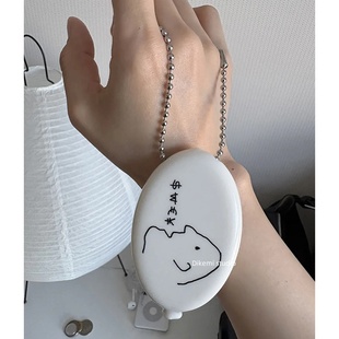 日韩ins小众艺术线条插画迷你零钱包车钥匙扣包挂件创意硬币钱包