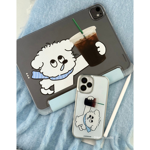 韩系小众ins风可爱狗狗漫画带笔槽ipad11/10/9平板电脑保护壳支架air7适用苹果ipad pro皮套A16防摔软壳M3