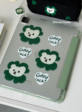 韩国ins小众绿色幸运草小熊带笔槽ipad11/10平板电脑保护壳支架air7/6适用苹果ipadpro2020保护皮套防摔软壳