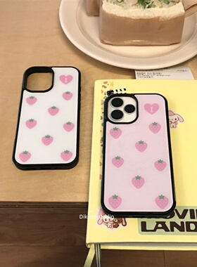 韩国ins小众少女心花园风草莓印花黑边手机壳适用iphone17promax苹果16promax/15/14/13手机保护套个性