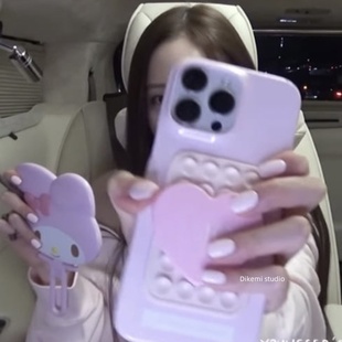 韩国女团明星爱豆李荣书同款甜美粉色爱心镜子吸盘17菲林壳适用iphone16promax苹果15promax/14/13手机壳套