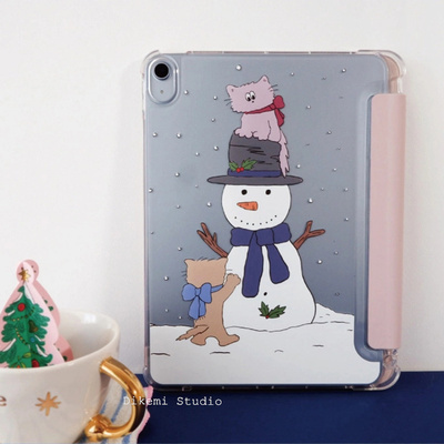 小众猫咪堆雪人带笔槽平板保护套