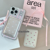 手机保护套 15pro苹果17个性 韩国ins小众少女粉色法式 蝴蝶结17pro磁吸手机壳皮质卡包适用于iPhone16promax