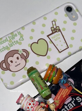 韩国ins小众可爱波点小猴爱抹茶拿铁菲林壳适用iphone17promax/16pro苹果17/15/14/13学生高颜值手机保护套