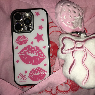 小众Y2K甜酷辣妹星星唇印黑边壳