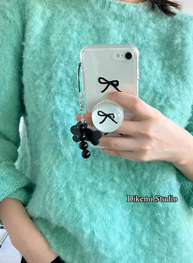 韩国ins小众甜酷少女心黑色蝴蝶结硅胶17软壳适用iphone16promax/15pro苹果13/12/14透明全包17pro手机保护套