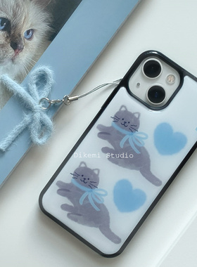 韩国ins小众可爱甜美猫咪个性插画17pro黑边软壳适用iphone16promax/15pro苹果13/12/11全包14pro手机保护套