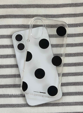 韩国ins小众甜美少女黑色大波点画蝴蝶结软壳适用于iphone16pro/15promax苹果17/13/14全包手机保护套透明
