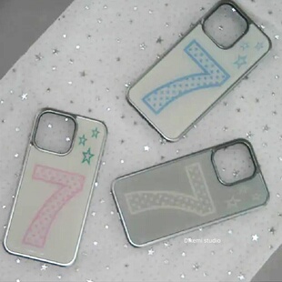 韩国小众Y2K古早粉7五角星电镀银边壳适用iphone16promax/15promax苹果17/13/12/11全包14pro手机保护套