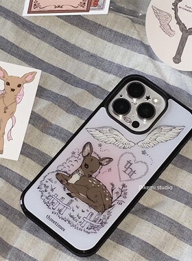 韩国ins小众欧尼同款复古可爱小鹿斑比黑边手机壳适用iphone17promax苹果16promax/15/14/13手机保护套个性